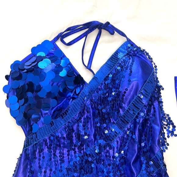 Blue sequins dress Latin Dance Dress 1920 Flapper Costume Size Medium - Picture 5 of 13